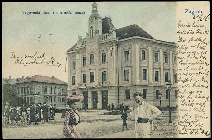 Razglednica Zagreb 1904. godine. Trgovački dom i Obrtnički muzej
